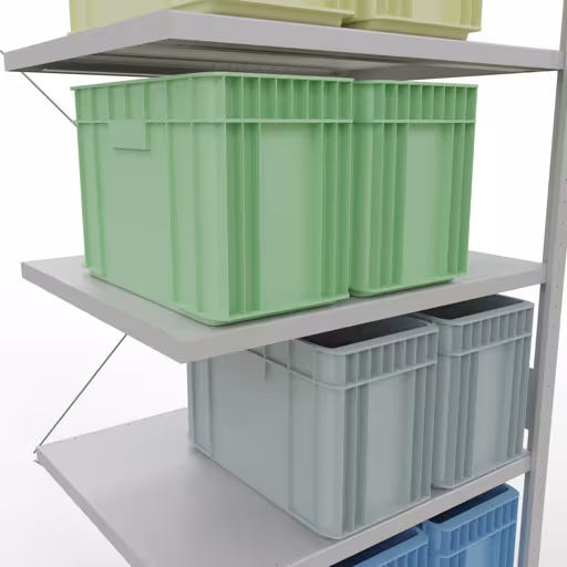 Autre vue de l'article Rayonnage rapporté, rayonnage à étagères, système enfichable MULTIplus250, 3000 x 1000 x 800 mm, 7 tablettes, traverse, RAL 7035 gris clair Une autre vue de l'article, système d'étagères enfichables MULTIplus250, 3000 x 1000 x 800 mm, 7 étagères, gris clair RAL 7035 de la catégorie système enfichable