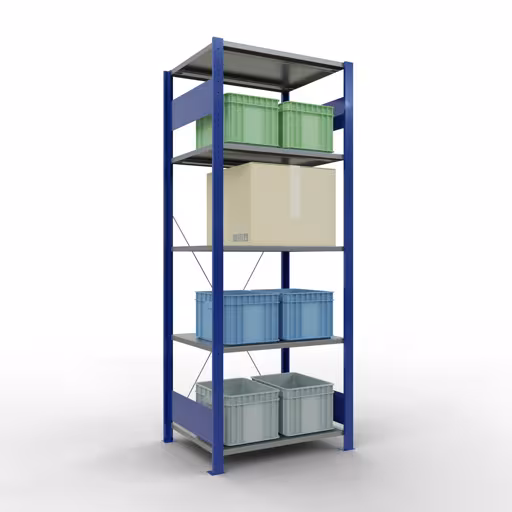 Immagine aggiuntiva dell'articolo Scaffale base, scaffale, sistema a innesto MULTIplus150, 2000 x 750 x 600 mm (AxLxP), 5 ripiani, traversa, RAL 5010 blu genziana/zincato/zincato da scaffale base