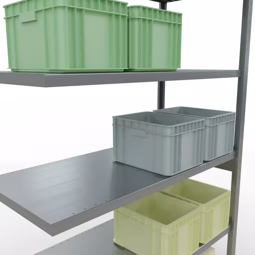 Scaffali aggiuntivi, scaffali, sistema a innesto MULTIplus250, 2500 x 1300 x 600 mm (AxLxP), 6 ripiani, barre longitudinali, zincato di Schulte Lagertechnik della categoria Sistemi a innesto
