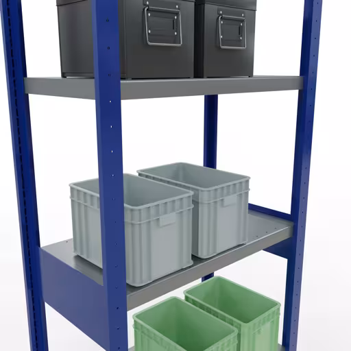Immagine aggiuntiva dell'articolo Scaffale base, scaffale sistema a innesto MULTIplus250, 2500 x 750 x 400 mm (AxLxP), 6 ripiani, barre longitudinali, RAL 5010 blu genziana/zincato/zincato da scaffale base