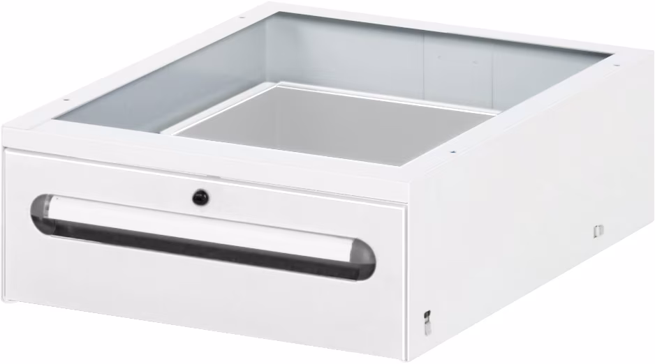 Contenitore sottopiano con 1 cassetto, L425xP600xA175mm, RAL7035/RAL7035 di Rau Contenitore sottobanco con cassetti della categoria Attrezzature per il posto di lavoro con il numero di articolo E-US-1-1A.12
