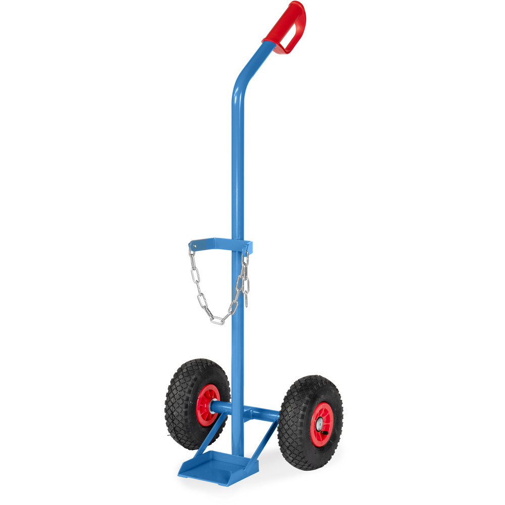 Chariot à bouteilles en acier de marque Fetra 51140L avec pneus pneumatiques Chariot porte-bouteille en acier pour une bouteille, référence 51140L (catégorie chariots).