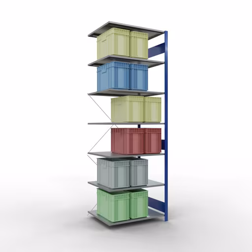 Rayonnage supplémentaire, étagère, système enfichable MULTIplus150, 3000 x 1000 x 800 mm (HxLxP), 7 étagères, traverse, RAL 5010/galvanisé de la catégorie des étagères supplémentaires avec le GTIN 4004514279309 Rayonnage supplémentaire, étagère, système enfichable MULTIplus150, 3000 x 1000 x 800 mm, 7 étagères, traverse, RAL 5010/galvanisé de la marque Schulte Lagertechnik de la gamme de produits du système enfichable