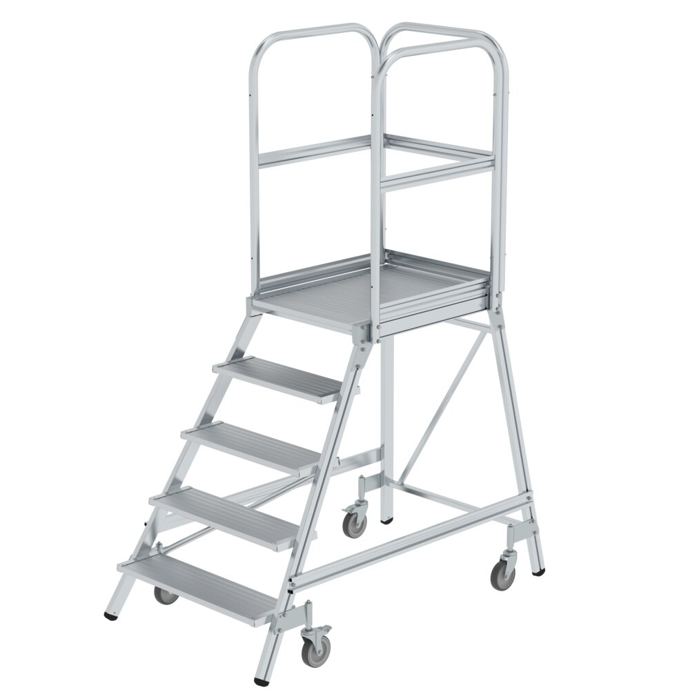 Scala a piattaforma Munk, accessibile da un lato, con rulli a molla, alluminio scanalato, 5 gradini, di Günzburger Steigtechnik Scala a piattaforma Munk, accessibile da un lato, con rulli a molla, in alluminio nervato, della categoria "Scale a piattaforma" con numero di articolo 050105