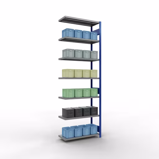 Figura n. 9 dell'articolo scaffale aggiuntivo, scaffale a scaffale, sistema a innesto MULTIplus330, 3000 x 1000 x 400 mm, 7 ripiani, RAL 5010 blu genziana/zincato del gruppo di prodotti sistema a innesto della marca Schulte Lagertechnik