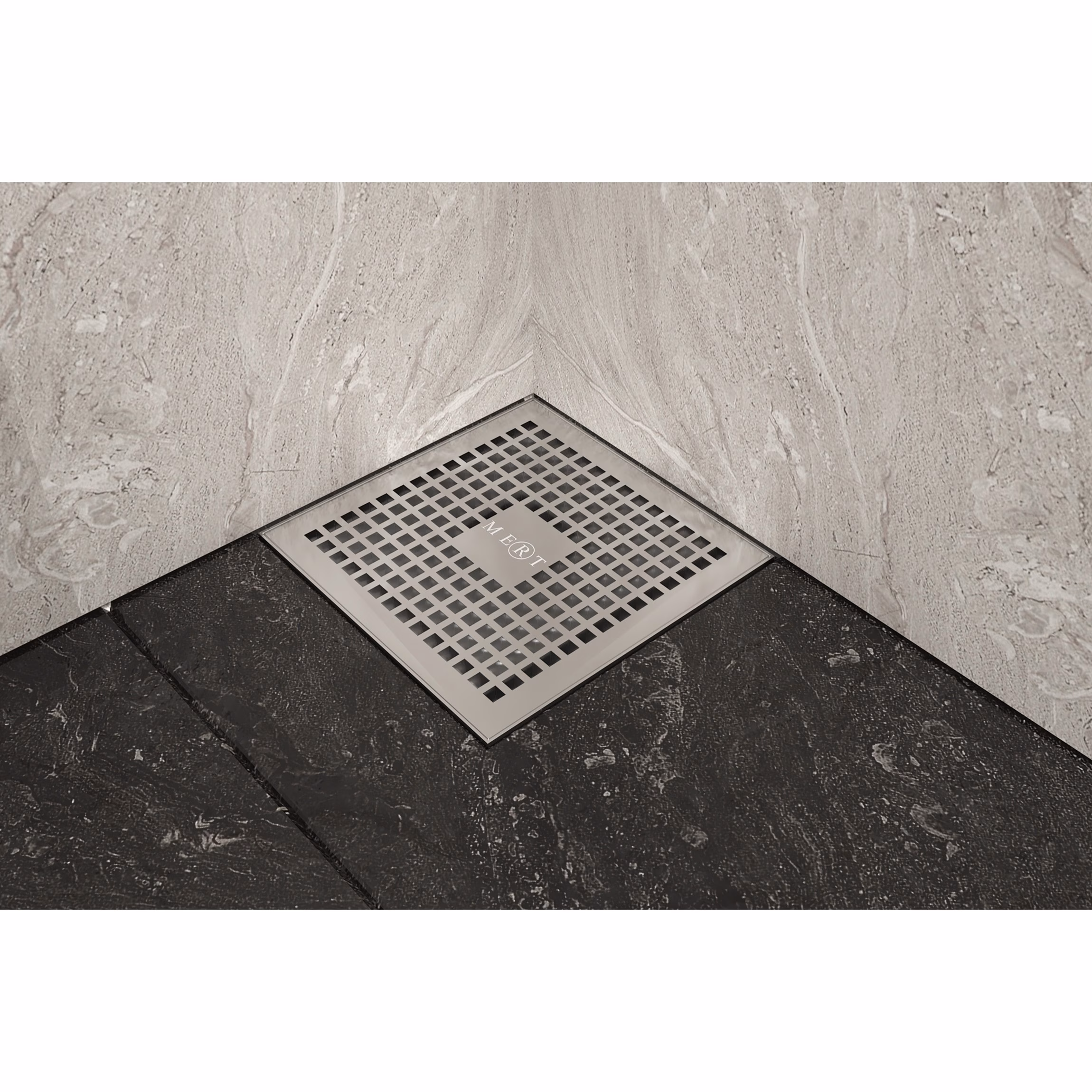 Ohne Text 546844041915714872 MERT Ablaufaufsatz 20x20cm Bodenablauf Design "KARE" komplett aus Edelstahl + PP