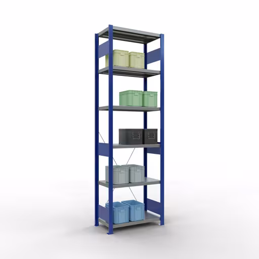 Image du produit n° 13 de l'article étagère de base, étagère, système enfichable MULTIplus250, 2500 x 750 x 400 mm, 6 étagères, traverse, RAL 5010 bleu gentiane/galvanisé/galvanisé Figure n° 13 de l'article étagère de base, étagère, système enfichable MULTIplus250, 2500 x 750 x 400 mm, 6 étagères, RAL 5010 bleu gentiane/galvanisé/galvanisé du groupe de produits système enfichable de Schulte Lagertechnik