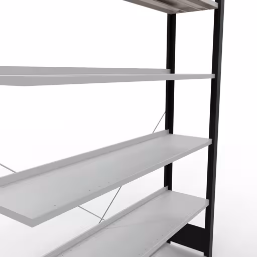 Scaffale aggiuntivo, scaffale per ufficio, sistema a innesto MULTIplus85, 2000 x 1300 x 300 mm (AxLxP), 6 ripiani, traversa, con listello di arresto, nero/grigio chiaro di Schulte Lagertechnik dalla categoria scaffali per ufficio
