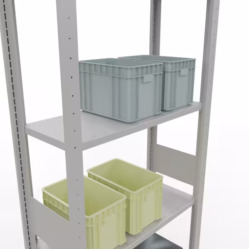 Scaffale base, scaffale, sistema a innesto MULTIplus150, 3000 x 750 x 300 mm (AxLxP), 7 ripiani, barre longitudinali, RAL 7035 grigio chiaro della marca Schulte Lagertechnik della gamma sistemi a innesto
