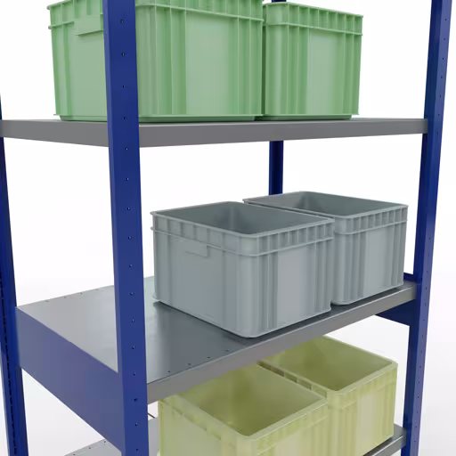Figura n. 15 dell'articolo scaffale base, scaffale, sistema a innesto MULTIplus330, 2500 x 1000 x 600 mm (AxLxP), 6 ripiani, traversa, RAL 5010 blu genziana/zincato del gruppo di prodotti sistema a innesto della marca Schulte Lagertechnik
