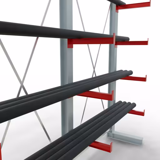 Étagère complète K 3000, unilatérale, 2500 x 2600 x 500 mm, RAL 7001 / RAL 3000, 5 niveaux de stockage de la catégorie K3000 pour marchandises moyennement lourdes avec le GTIN 4058255001316 Étagère complète K 3000, unilatérale, 2500 x 2600 x 500 mm, RAL 7001 / RAL 3000, 5 niveaux de stockage de Schulte Lagertechnik de la gamme de rayonnages cantilever