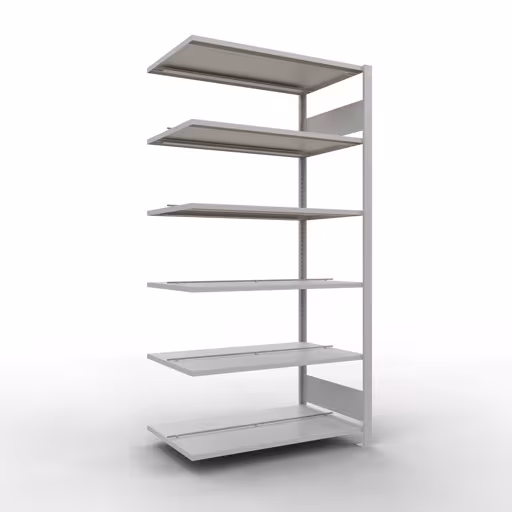Rayonnage supplémentaire, étagère de bureau, système enfichable MULTIplus150, 2000 x 1000 x 600 mm (HxLxP), 6 tablettes, barres de longueur, avec butée centrale, gris clair, système enfichable, réf. 36046