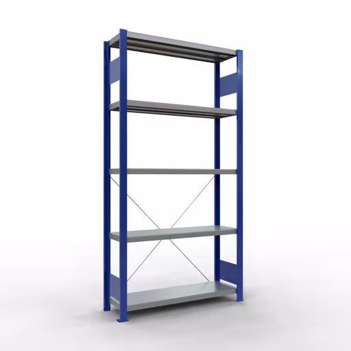 Figura n. 14 dell'articolo scaffale base, scaffale, sistema a innesto MULTIplus330, 2000 x 1000 x 300 mm (AxLxP), 5 ripiani, traversa, RAL 5010 blu genziana/zincato del gruppo di prodotti sistema a innesto della marca Schulte Lagertechnik
