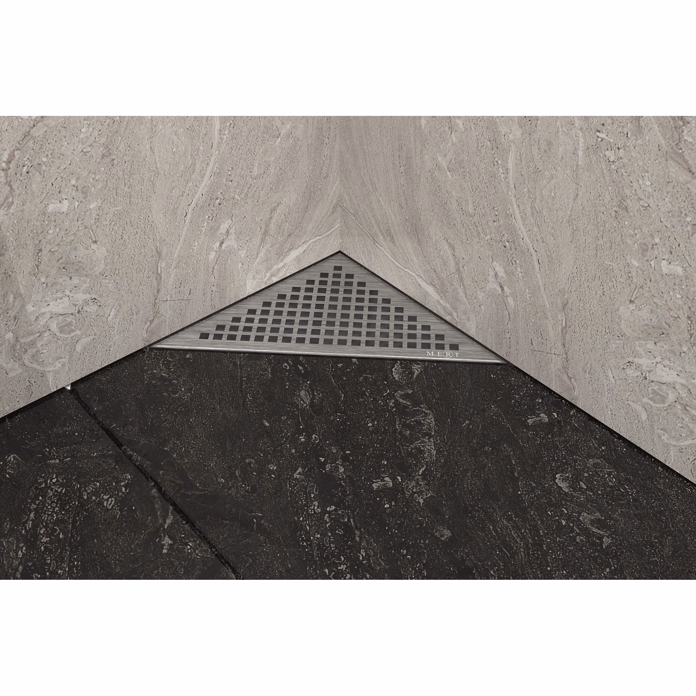 Siphon de sol Mert ultra plat Design "TRIANGLE KARE" 215x215x304 mm, évacuation DIN 50