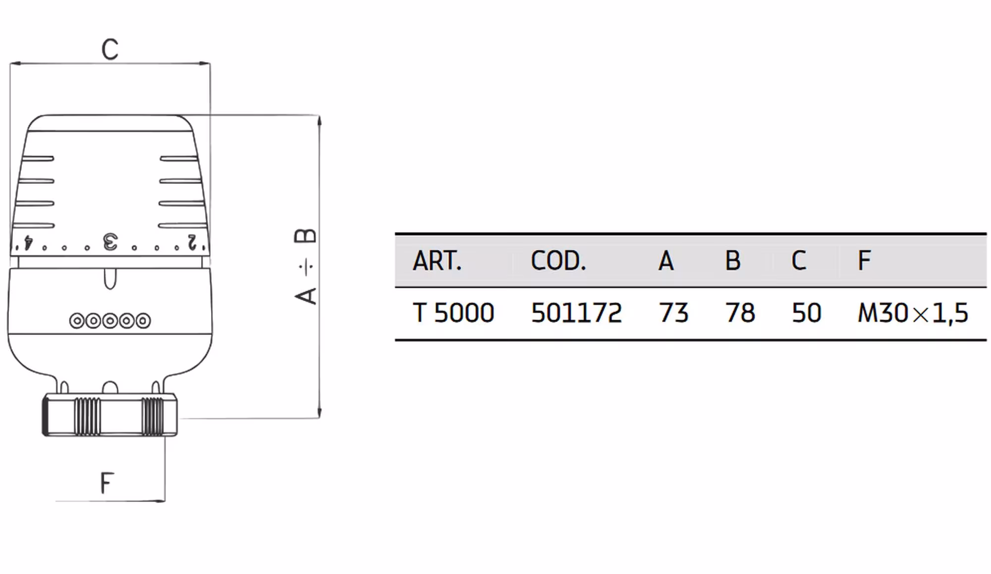 Testa termostatica T 5000 di Ivar con articolo n. 501172