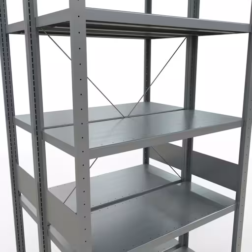 Étagère de base, étagère double, système d'étagères MULTIplus250, 3000 x 1000 x (2x400) mm, 2x7 étagères, traverse, galvanisée de la catégorie étagère double avec le GTIN 4058255035359 Étagère de base, étagère double, système d'étagères MULTIplus250, 3000 x 1000 x (2x400) mm, 2x7 étagères, traverse, galvanisée de la marque Schulte Lagertechnik de la gamme d'étagères