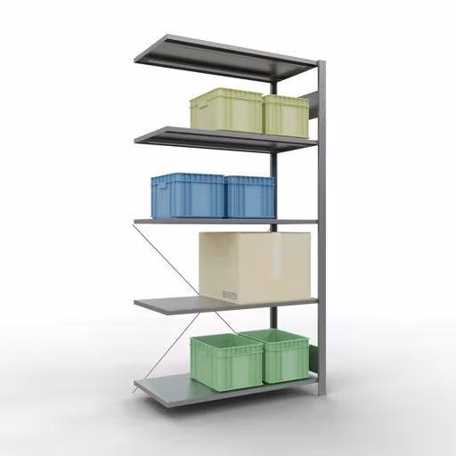 Étagère supplémentaire, étagère d'angle (champ C) 2000 x 1000 x 500, 5 étagères, traverse, galvanisée avec réf. 12755-ECK Étagère supplémentaire, étagère d'angle (champ C) 2000 x 1000 x 500, 5 étagères, galvanisées de Schulte Lagertechnik de la catégorie étagères