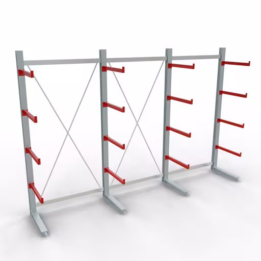 Scaffale completo K 6000, unilaterale, 3000 x 4500 x 750 mm, RAL 7001 / RAL 3000, 5 livelli di stoccaggio della marca Schulte Lagertechnik dal programma di scaffalature cantilever