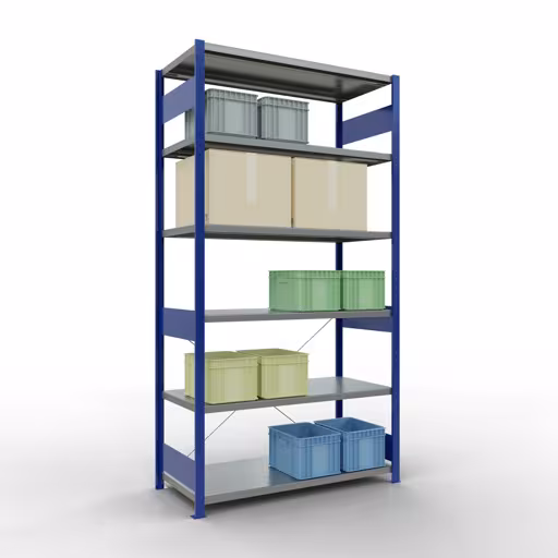 Étagère de base, étagère, système enfichable MULTIplus250, 2500 x 1300 x 600 mm, 6 étagères, RAL 5010 bleu gentiane/galvanisé de la marque Schulte Lagertechnik de la gamme de produits du système enfichable