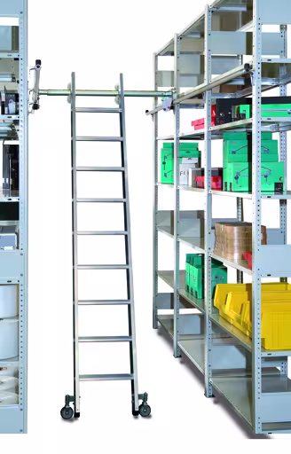 Scaletta in alluminio per ripiani doppi, spostabile lateralmente, altezza di lavoro ca. 3,12 m della Schulte Lagertechnik Scala a scaffale in alluminio per ripiani doppi, spostabile lateralmente, altezza di lavoro ca. 3,12 m, scala a scaffale, art. 34862-N
