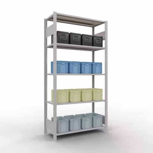 Étagère de base, étagère, système enfichable MULTIplus150, 2000 x 1000 x 400 mm, 5 étagères, RAL 7035 gris clair de Schulte Lagertechnik de la catégorie système enfichable