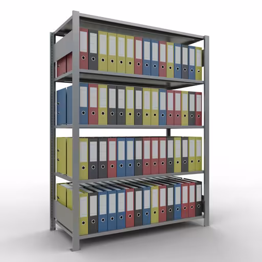 Produktbild Nr 13 des Artikels Grundregal, Büro-Fachbodenregal Stecksystem MULTIplus150, 1800 x 1300 x 600 mm (HxBxT), 5 Fachböden, Längenriegel, verzinkt, mit Mittelanschlag Abbildung Nr 13 des Artikels Grundregal, Büro-Fachbodenregal Stecksystem MULTIplus150, 1800 x 1300 x 600 mm (HxBxT), 5 Fachböden, Längenriegel, verzinkt, mit Mittelanschlag aus der Produktgruppe Büroregale von der Marke Schulte Lagertechnik