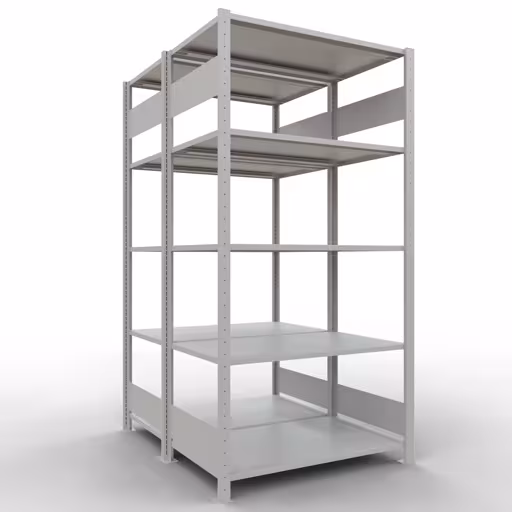 Étagère de base, étagère double, système d'étagères MULTIplus150, 2000 x 1000 x (2x600) mm (HxLxP), 2x5 étagères, barres de longueur, RAL 7035 gris clair, étagères doubles, réf. 33160