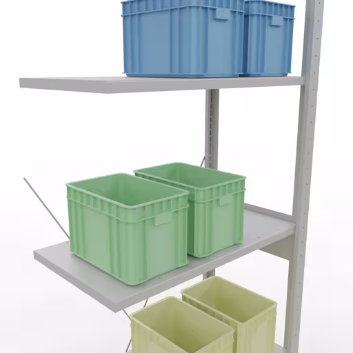 Image du produit n° 15 de l'article étagère complémentaire, étagère à étagères, système enfichable MULTIplus150, 2500 x 750 x 400 mm, 6 étagères, traverse, RAL 7035 gris clair de la gamme de produits du système enfichable de Schulte Lagertechnik