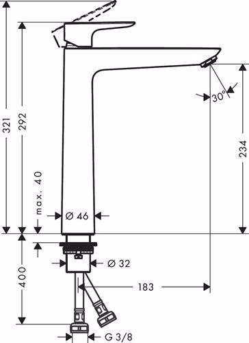 Technische Zeichnung 4073811 Hansgrohe Mitigeur monocommandé pour lavabo 240 TALIS E diamètre nominal 15 sans garniture de vidage chromé