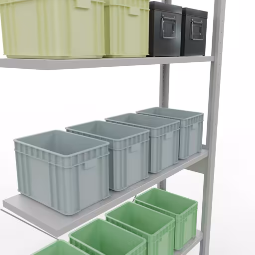 Image du produit n° 15 de l'article Rayonnage complémentaire, rayonnage à étagères, système enfichable MULTIplus150, 2500 x 1000 x 300 mm, 6 tablettes, traverse, RAL 7035 gris clair Figure n° 15 de l'article, système d'étagères enfichables MULTIplus150, 2500 x 1000 x 300 mm, 6 étagères, RAL 7035 gris clair du groupe de produits système enfichable de Schulte Lagertechnik