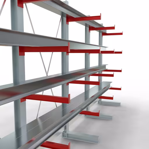 Abbildung Nr 12 des Artikels K 3000 Komplettregal, einseitig, 2500 x 5200 x 600 mm, RAL 7001 / RAL 3000, 5 Lagerebenen aus der Produktgruppe Kragarmregale von der Marke Schulte Lagertechnik