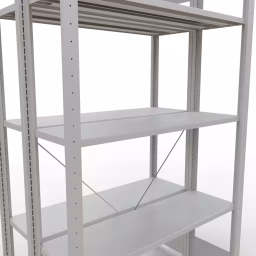 Image du produit n° 14 de l'article Étagère de base, étagère double, système d'étagère enfichable MULTIplus150, 2000 x 1000 x (2x300) mm, 2x5 étagères, traverse, RAL 7035 gris clair Figure n° 14 de l'article étagère de base, étagère double, système d'étagères MULTIplus150, 2000 x 1000 x (2x300) mm, 2x5 étagères, RAL 7035 gris clair du groupe de produits étagères de Schulte Lagertechnik