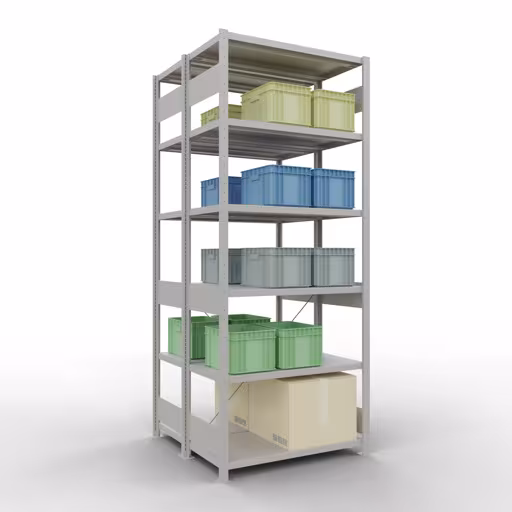 Image supplémentaire de l'article Étagère de base, étagère double, système d'étagères enfichable MULTIplus250, 2500 x 1000 x (2x500) mm, 2x6 étagères, RAL 7035 gris clair à partir d'étagères doubles