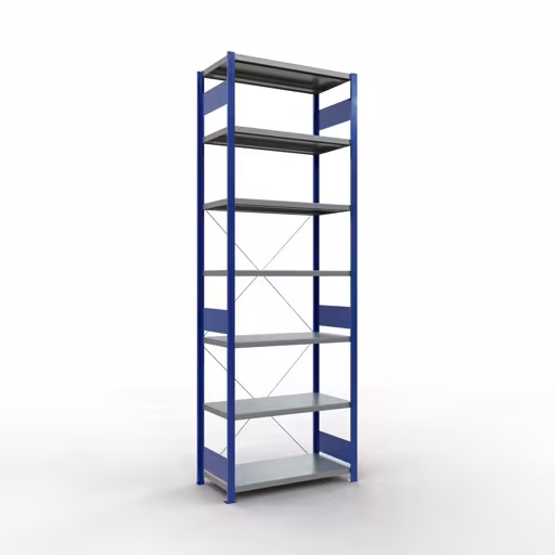 Figura n. 12 dell'articolo scaffale base, scaffale, sistema a innesto MULTIplus330, 3000 x 1000 x 500 mm (AxLxP), 7 ripiani, traversa, RAL 5010 blu genziana/zincato del gruppo di prodotti sistema a innesto della marca Schulte Lagertechnik