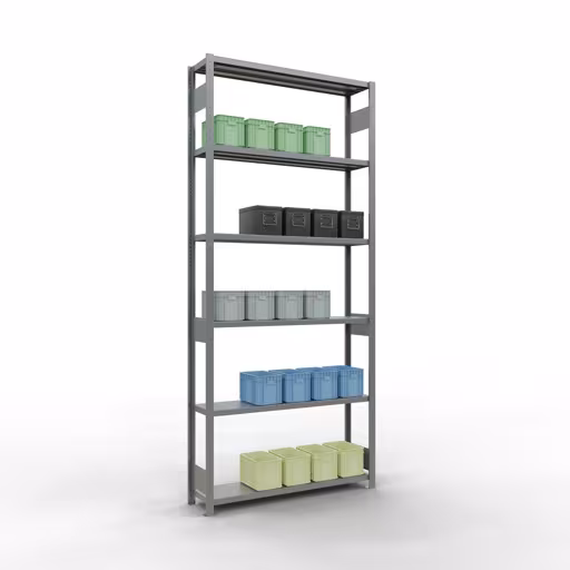 Image du produit n° 14 de l'article étagère de base, étagère, système enfichable MULTIplus250, 3000 x 1300 x 300 mm, 7 étagères, barres de longueur, galvanisé Figure n° 14 de l'article étagère de base, étagère, système enfichable MULTIplus250, 3000 x 1300 x 300 mm, 7 étagères, galvanisées du groupe de produits système enfichable de Schulte Lagertechnik