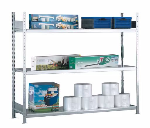 Immagine aggiuntiva dell'articolo Scaffale base, scaffale a campata ampia WS 2000 con ripiani in acciaio, 2000 x 2000 x 400 mm (AxLxP), zincato, 3 livelli, carico scomparto 400 kg, carico per campata 1.200 kg in WS2000 per carico scomparto fino a 400 kg