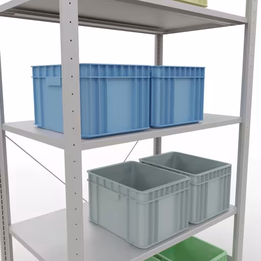 Image du produit n° 14 de l'article étagère de base, étagère, système enfichable MULTIplus150, 2000 x 1000 x 600 mm, 5 étagères, traverse, RAL 7035 gris clair Figure n° 14 de l'article étagère de base, étagère, système enfichable MULTIplus150, 2000 x 1000 x 600 mm, 5 étagères, gris clair RAL 7035 du groupe de produits système enfichable de Schulte Lagertechnik