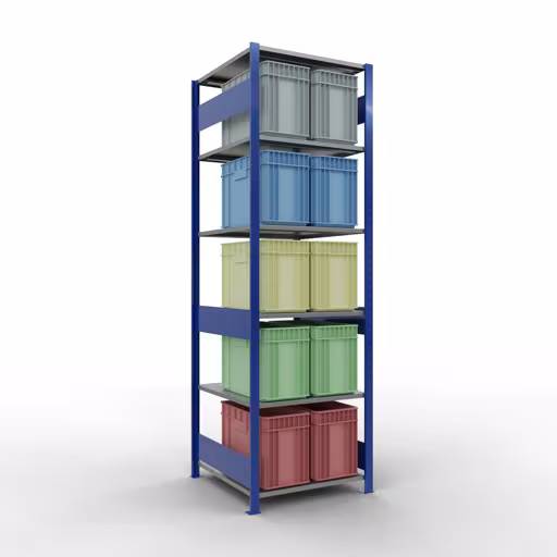 Grundregal, Fachbodenregal Stecksystem MULTIplus150, 2500 x 750 x 800 mm (HxBxT), 6 Fachböden, Längenriegel, RAL 5010 enzianblau/verzinkt/verzinkt mit der Artikelnr. 12781-75-LR-B Grundregal, Fachbodenregal Stecksystem MULTIplus150, 2500 x 750 x 800 mm (HxBxT), 6 Fachböden, Längenriegel, RAL 5010 enzianblau/verzinkt/verzinkt von Schulte Lagertechnik aus der Kategorie Stecksystem