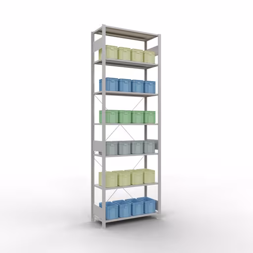 Figura n. 13 dell'articolo scaffale base, scaffale, sistema a innesto MULTIplus150, 3000 x 1000 x 400 mm (AxLxP), 7 ripiani, traversa, RAL 7035 grigio chiaro del gruppo di prodotti sistema a innesto della marca Schulte Lagertechnik
