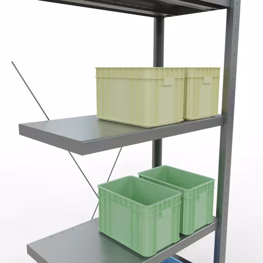 Figura n. 10 dell'articolo scaffale aggiuntivo, scaffale a scaffale, sistema a innesto MULTIplus250, 2000 x 750 x 400 mm (AxLxP), 5 ripiani, traversa, zincato del gruppo di prodotti sistema a innesto della marca Schulte Lagertechnik