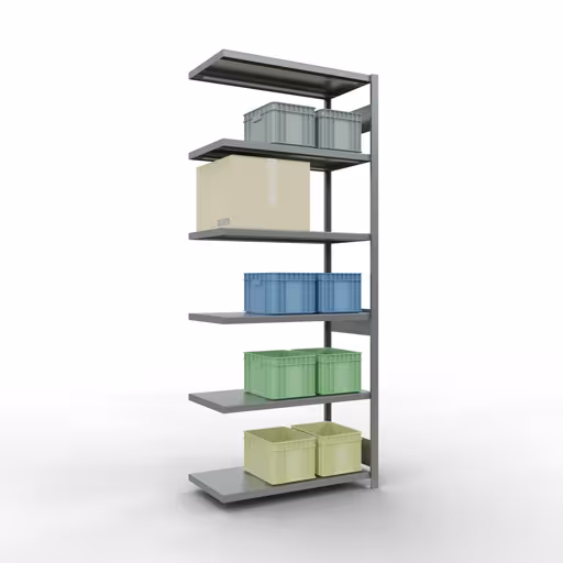 Immagine del prodotto n. 13 dell'articolo Scaffale aggiuntivo, scaffale a scaffale, sistema a innesto MULTIplus330, 2500 x 1000 x 500 mm (AxLxP), 6 ripiani, barre longitudinali, zincato Figura n. 13 dell'articolo scaffale aggiuntivo, scaffale a scaffale, sistema a innesto MULTIplus330, 2500 x 1000 x 500 mm (AxLxP), 6 ripiani, barre longitudinali, zincato del gruppo di prodotti sistema a innesto della marca Schulte Lagertechnik