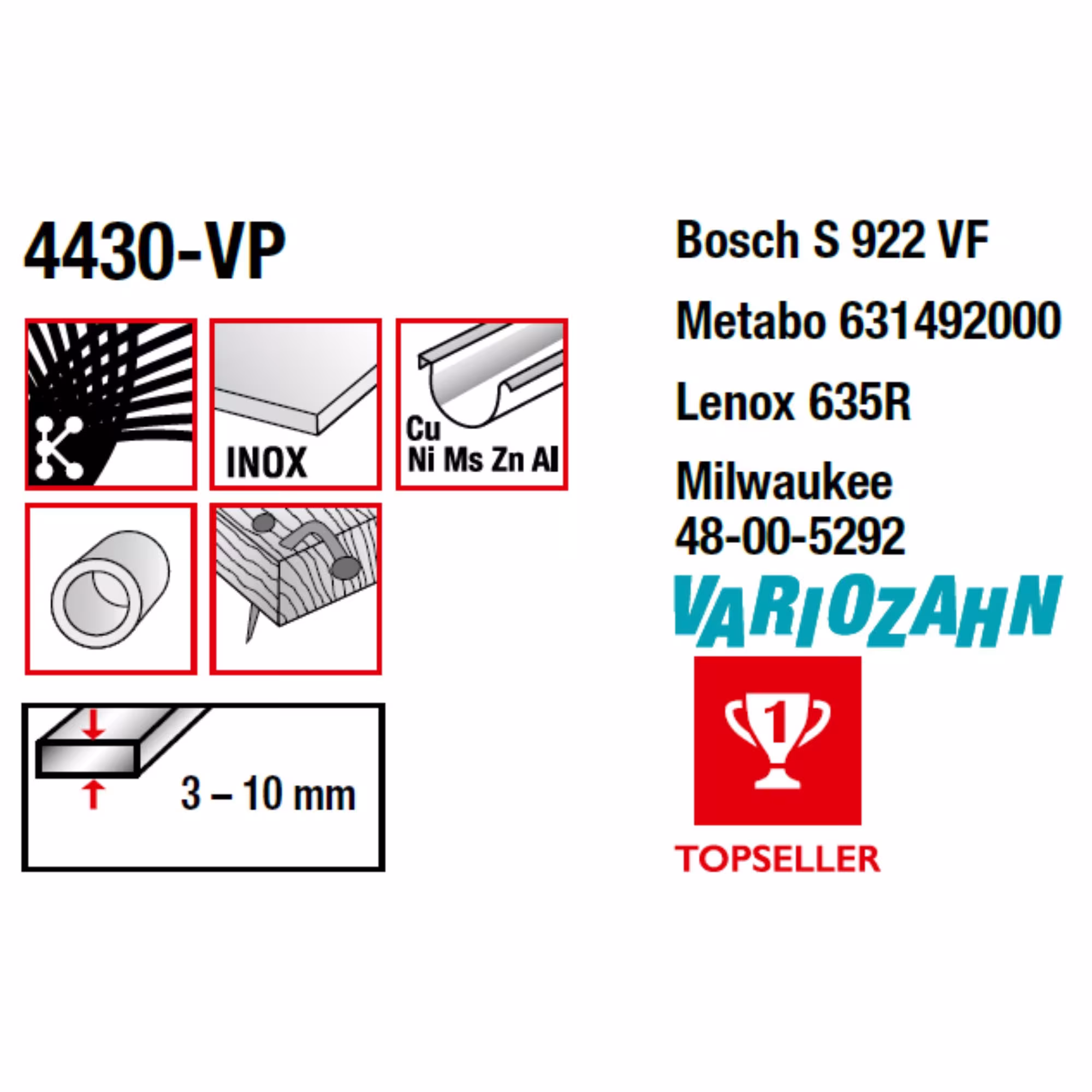 Lama per sega universale bimetallica fresata e impostata, lunghezza totale 150/lunghezza dentata 130 mm, passo dei denti 1,8-2,5 mm #4430-VP-5 di MPS con articolo n. 4430-VP-5