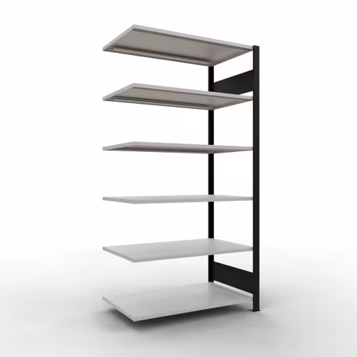Rayonnage supplémentaire, étagère de bureau, système enfichable MULTIplus150, 2000 x 1000 x 600 mm (HxLxP), 6 tablettes, barres de longueur, sans butée centrale, noir/gris clair, système enfichable, réf. 36064-S