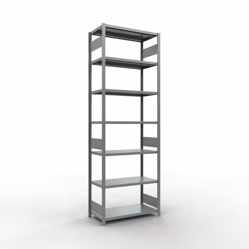 Étagère de base, étagère, système enfichable MULTIplus330, 3000 x 1000 x 500 mm (HxLxP), 7 étagères, barres de longueur, galvanisées, étagère de base, réf. 13952-LR
