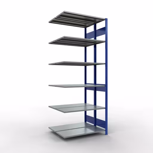 Scaffale aggiuntivo, scaffale doppio, sistema di scaffali MULTIplus150, 2500 x 1000 x (2x400) mm (AxLxP), 2x6 ripiani, barre longitudinali, RAL 5010 blu genziana di Schulte Lagertechnik dalla categoria scaffali