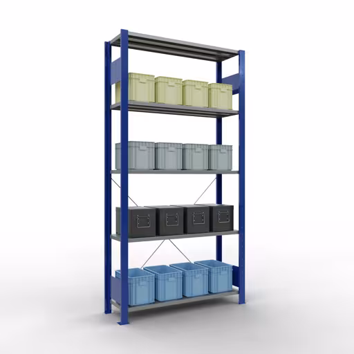 Étagère de base, étagère à étagères, système enfichable MULTIplus150, 2000 x 1000 x 300 mm, 5 étagères, traverse, RAL 5010/galvanisé de Schulte Lagertechnik avec le numéro d'article. 12630-B
