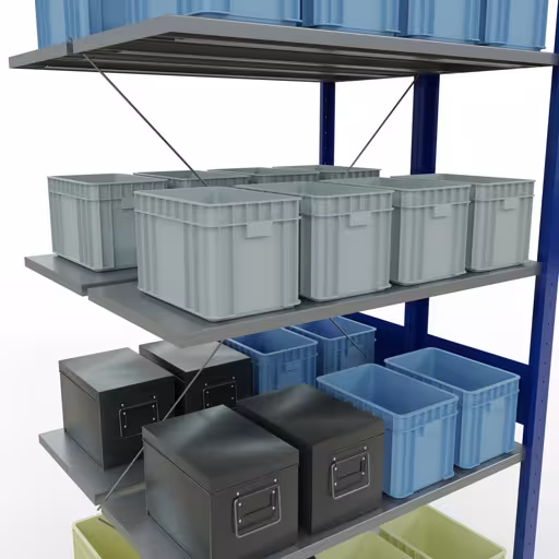 Rayonnage supplémentaire, rayonnage double, système d'étagères MULTIplus150, 3000 x 1000 x (2x800) mm (HxLxP), 2x7 tablettes, traverse, RAL 5010 bleu gentiane avec le GTIN 4058255035311 Étagères supplémentaires, étagères doubles, système d'étagères MULTIplus150, 3000 x 1000 x (2x800) mm, 2x7 étagères, RAL 5010 bleu gentiane de Schulte Lagertechnik avec le numéro d'article : 32747-B