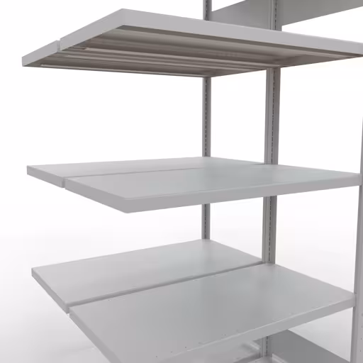 Un'altra vista dell'articolo Scaffale aggiuntivo, scaffale doppio, sistema di scaffali MULTIplus250, 2000 x 1000 x (2x500) mm (AxLxP), 2x5 ripiani, barre longitudinali, RAL 7035 grigio chiaro dalla categoria scaffali