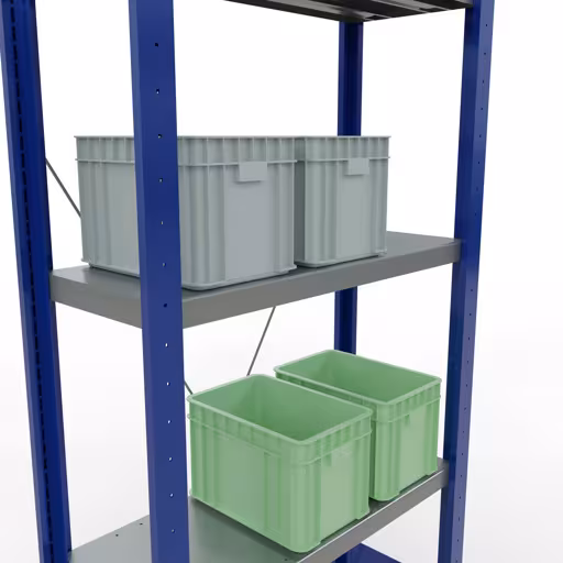 Étagère de base, étagère, système enfichable MULTIplus250, 2000 x 750 x 300 mm, 5 étagères, traverse, RAL 5010 bleu gentiane/galvanisé/galvanisé de la catégorie d'étagères de base avec le GTIN 4004514281937 Étagère de base, étagère, système enfichable MULTIplus250, 2000 x 750 x 300 mm, 5 étagères, RAL 5010 bleu gentiane/galvanisé/galvanisé de Schulte Lagertechnik de la gamme de produits du système enfichable