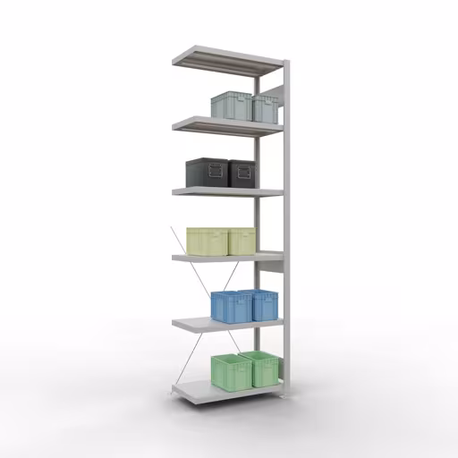 Figure n° 13 de l'article étagère complémentaire, étagère à étagères, système enfichable MULTIplus250, 2500 x 750 x 400 mm, 6 étagères, gris clair RAL 7035 du groupe de produits système enfichable de Schulte Lagertechnik